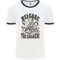 Release the Kraken Cthulhu Sea Creature Mens White Ringer T-Shirt White/Navy Blue