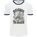 Release the Kraken Cthulhu Sea Creature Mens White Ringer T-Shirt White/Navy Blue