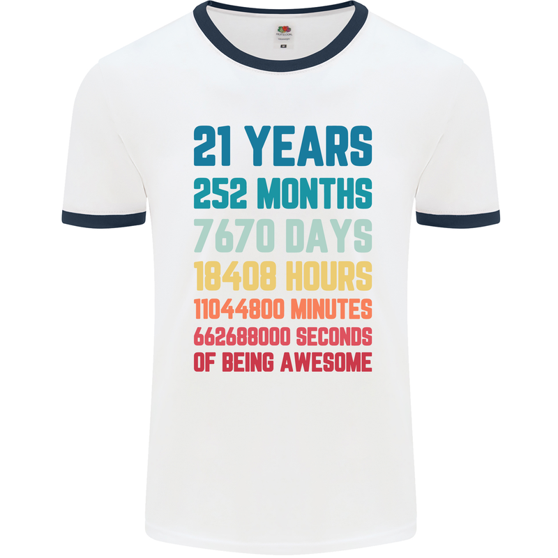 21st Birthday 21 Year Old Mens White Ringer T-Shirt White/Navy Blue