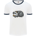 A Sleeping Badger Mens Ringer T-Shirt White/Navy Blue