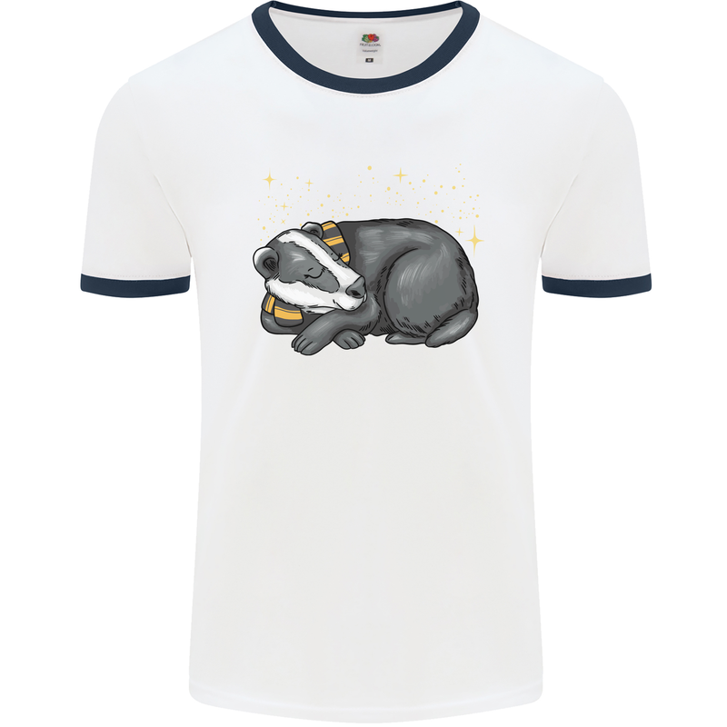 A Sleeping Badger Mens Ringer T-Shirt White/Navy Blue