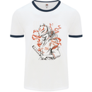 Japanese Kitsune Paranormal Fox Mens White Ringer T-Shirt White/Navy Blue