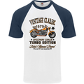Vintage Classic Motorcycle Motorbike Biker Mens S/S Baseball T-Shirt White/Navy Blue