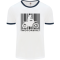 Motorbike Barcode Biker Motorcycle Mens White Ringer T-Shirt White/Navy Blue