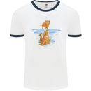 Funny Tiger Cat Reflection Mens White Ringer T-Shirt White/Navy Blue