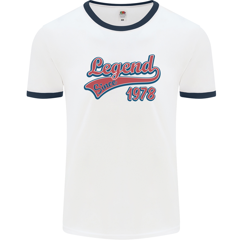 Legend Since 45th Birthday 1978 Mens Ringer T-Shirt White/Navy Blue