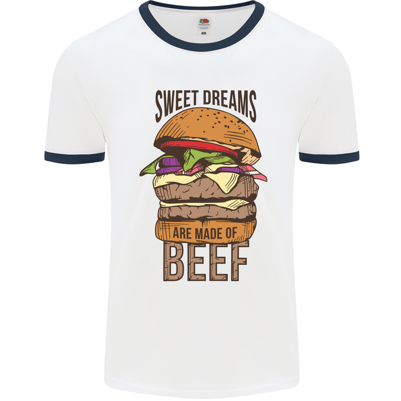 Sweet Dreams are Made of Beef BBQ Chef Mens White Ringer T-Shirt White/Navy Blue