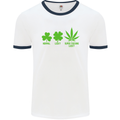 St. Patrick's Day Lucky Weed Drugs Funny Mens White Ringer T-Shirt White/Navy Blue