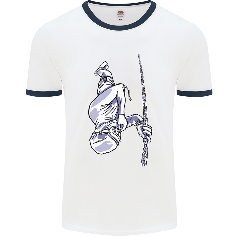 Freediving Chain Diver Scuba Diving Mens White Ringer T-Shirt White/Navy Blue