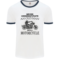 Old Man With a Motorcyle Biker Motorcycle Mens White Ringer T-Shirt White/Navy Blue