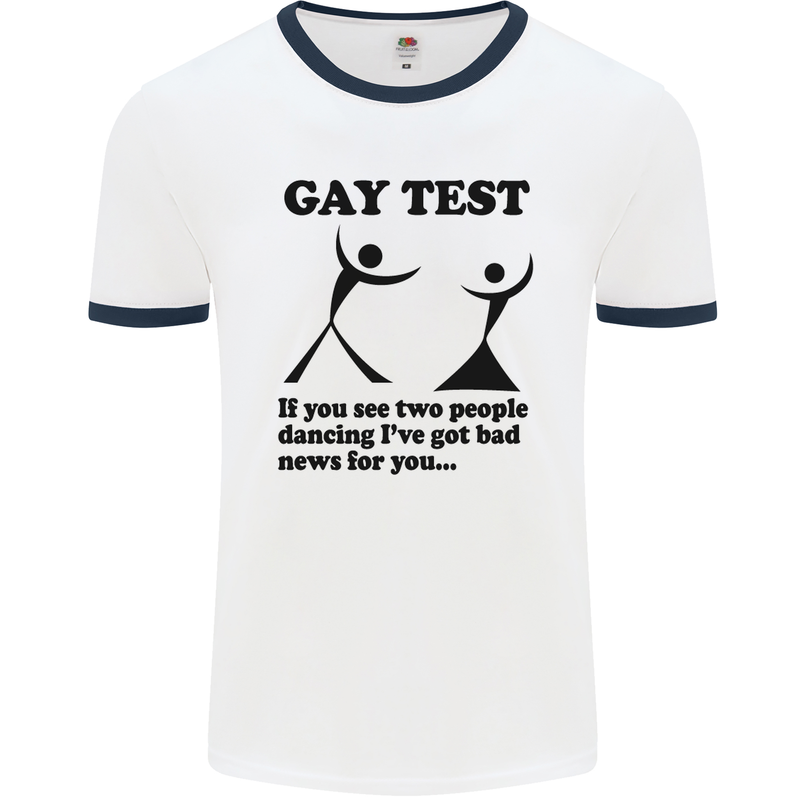 Gay Test Funny LGBT Mens White Ringer T-Shirt White/Navy Blue