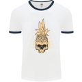 Pineapple Skull Gothic Biker Surfing Mens White Ringer T-Shirt White/Navy Blue