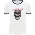 Straight Edge Skull Biker Motorcycle Mens White Ringer T-Shirt White/Navy Blue