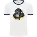 Monkey DJ Headphones Music Mens White Ringer T-Shirt White/Navy Blue