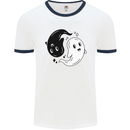 Funny Halloween Ying Yang Ghosts Mens White Ringer T-Shirt White/Navy Blue