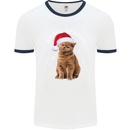 Joyful Season Christmas Funny Cat Xmas Mens White Ringer T-Shirt White/Navy Blue