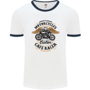 Biker Custom Cafe Racer Motorbike Mens White Ringer T-Shirt White/Navy Blue