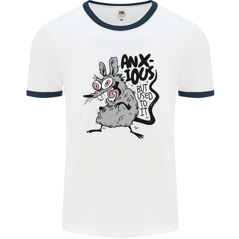Funny Anxious Rat Anxiety Mens Ringer T-Shirt White/Navy Blue
