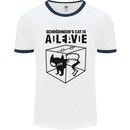 Schrodinger's Cat Science Geek Nerd Mens White Ringer T-Shirt White/Navy Blue