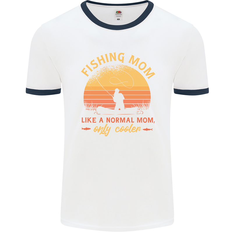 Fishing Mom Like a Normal but Cooler Mens White Ringer T-Shirt White/Navy Blue