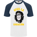 Funny Che Guevara Evolution Monkey Atheist Mens S/S Baseball T-Shirt White/Navy Blue