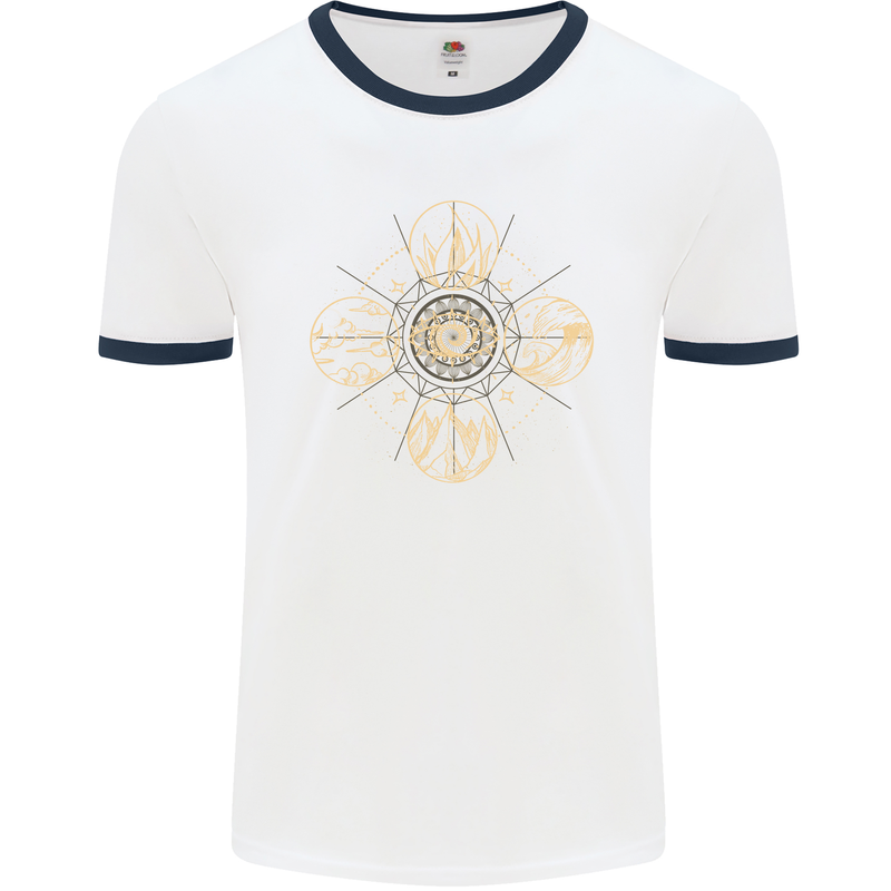 Celestial Elements Astrology Star Sign Mens White Ringer T-Shirt White/Navy Blue