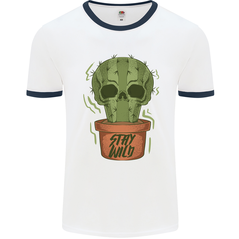 Cactus Skull Gardening Gardener Plants Mens White Ringer T-Shirt White/Navy Blue