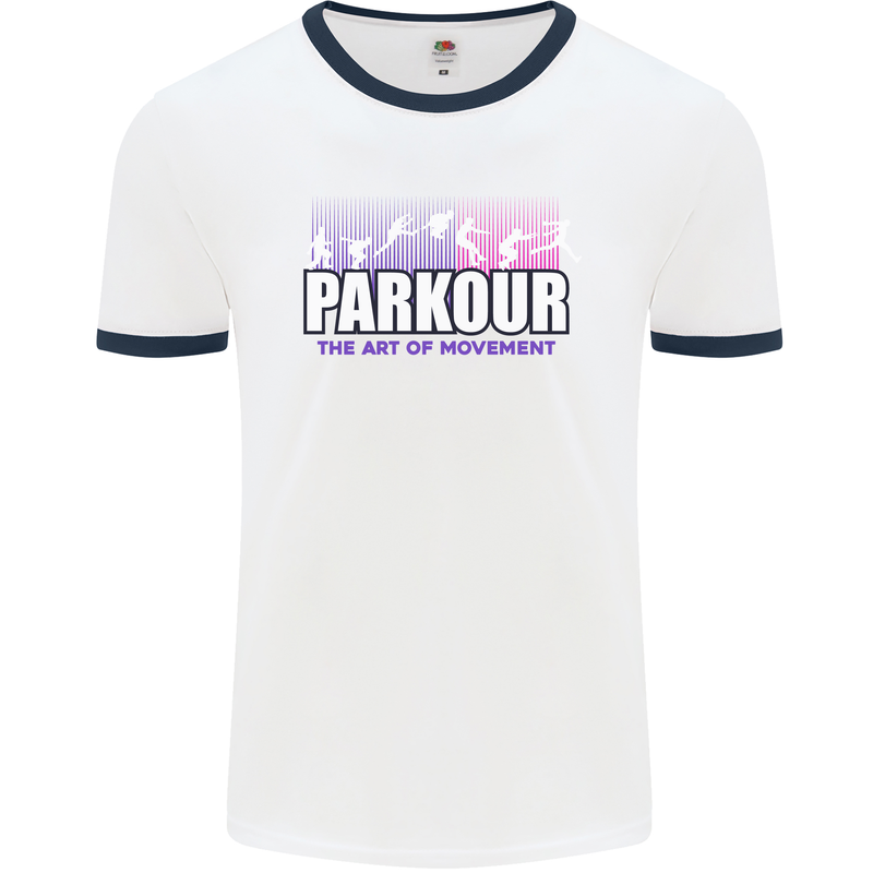 Parkour Free Running the Art of Movement Mens White Ringer T-Shirt White/Navy Blue