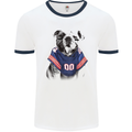 American Football Bulldog With Tattoos Mens White Ringer T-Shirt White/Navy Blue
