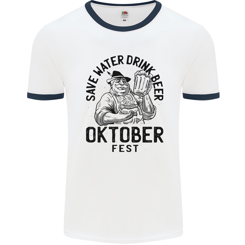 Oktobefest Drink Beer Funny Alcohol Mens Ringer T-Shirt White/Navy Blue