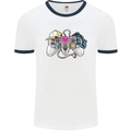 A Video Game Console Controller Mens White Ringer T-Shirt White/Navy Blue