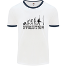 Evolution of Rugby Player Union Funny Mens White Ringer T-Shirt White/Navy Blue
