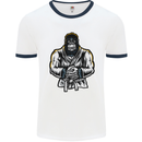 Jiu Jitsu Gorilla MMA Martial Arts Karate Mens White Ringer T-Shirt White/Navy Blue