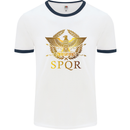 Gym Training Top Weightlifting SPQR Roman Mens White Ringer T-Shirt White/Navy Blue