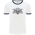 Motocross Skulls Dirt Bike MotoX Motorcycle Mens White Ringer T-Shirt White/Navy Blue