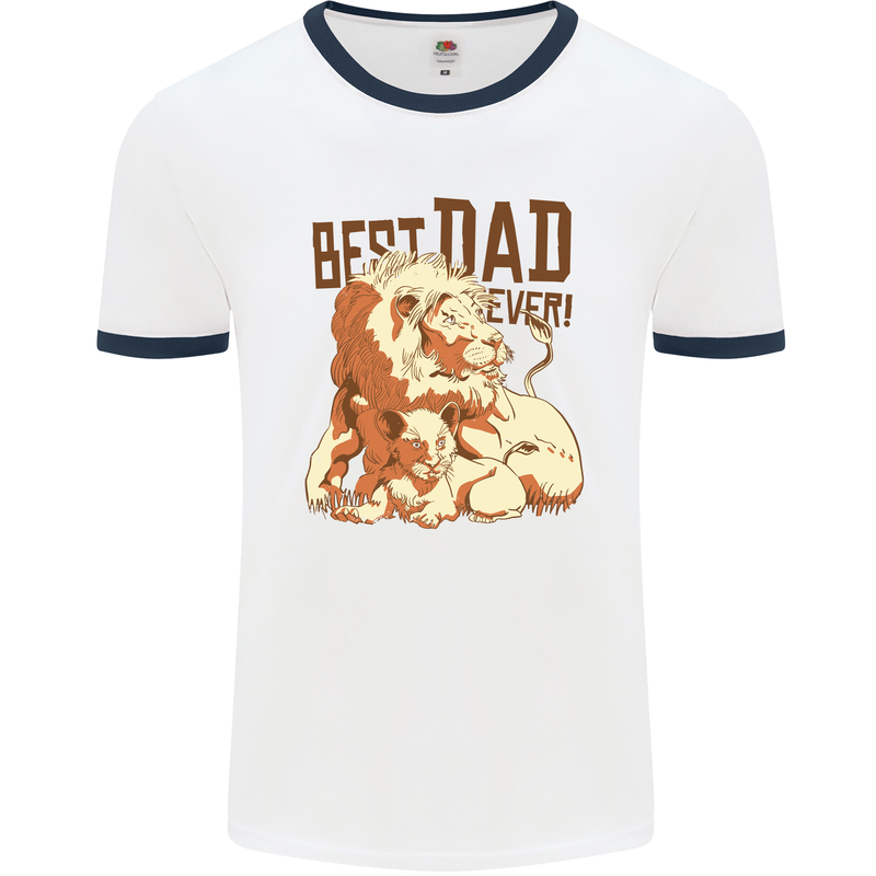 Lion Best Dad Ever Funny Father's Day Mens Ringer T-Shirt White/Navy Blue