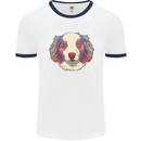 Australian Shepherd Dog Mens Ringer T-Shirt White/Navy Blue