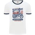 Motorcycle Superbike Birmingham U.K. Biker Mens White Ringer T-Shirt White/Navy Blue