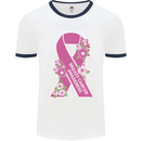 Breast Cancer Awareness Bow Mens Ringer T-Shirt White/Navy Blue