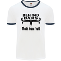 Behind Bars That's How I Roll Cycling Mens White Ringer T-Shirt White/Navy Blue