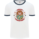 Funny Hoggy Christmas Hedgehog Mens White Ringer T-Shirt White/Navy Blue