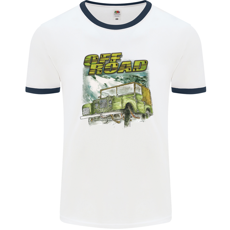 Off Road 4X4 Off Roading Four Wheel Drive Mens White Ringer T-Shirt White/Navy Blue