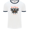 Devil Burger Demon Satan Grim Reaper BBQ Mens White Ringer T-Shirt White/Navy Blue