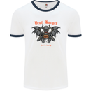 Devil Burger Demon Satan Grim Reaper BBQ Mens White Ringer T-Shirt White/Navy Blue