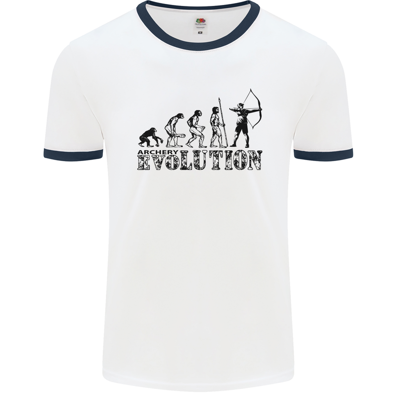 Evolution of an Archer Funny Archery Archer Mens White Ringer T-Shirt White/Navy Blue