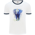 Elephant Watercolour Mens White Ringer T-Shirt White/Navy Blue