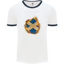 St. Andrew's Cross Scottish Flag Scotland Mens White Ringer T-Shirt White/Navy Blue