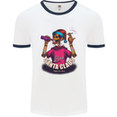Bad Santa Claus Funny Skull Beer Alcohol Mens Ringer T-Shirt White/Navy Blue