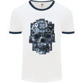 Speaker Skull Music Hi-Fi Mens White Ringer T-Shirt White/Navy Blue