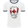 Gym Canadian Maple Leaf Flag Muscles Canada Mens White Ringer T-Shirt White/Navy Blue